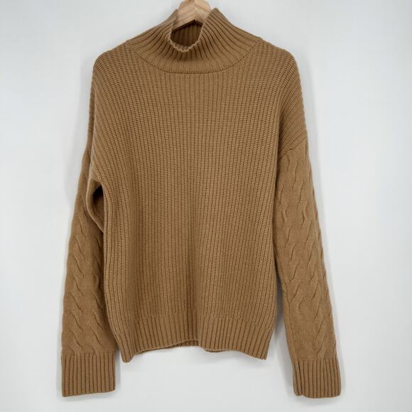 Silk Maison Sweater Cable Oversized Cashmere Wool Blend Small Turtleneck Camel - Picture 1 of 9